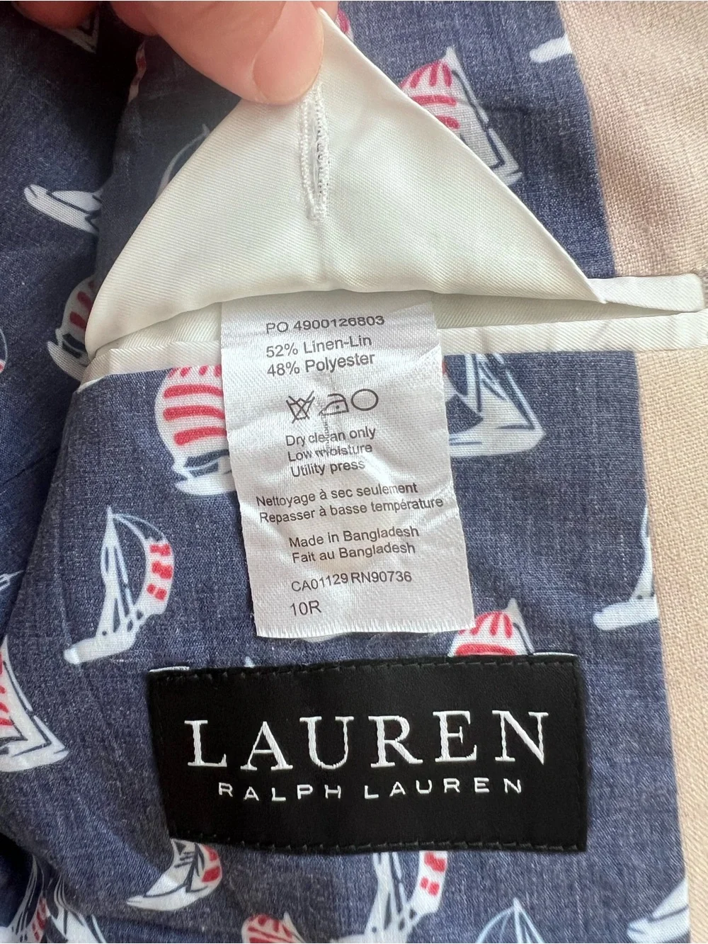 Ralph Lauren Beige Blazer with Navy Nautical Lining